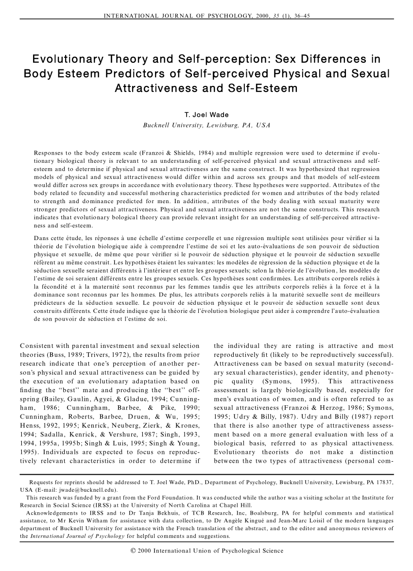 Pdf Evolutionary Theory And Self Perception Sex Differences In Body Esteem Predictors Of Self