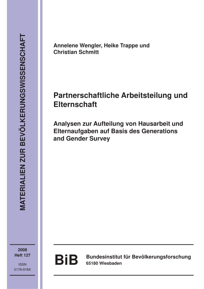 Pdf Partnerschaftliche Arbeitsteilung Und Elternschaft Analysen Zur Aufteilung Von Hausarbeit 