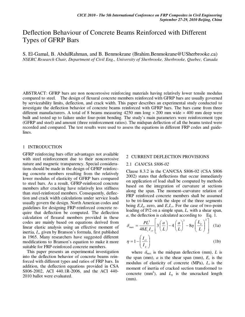 Pdf Deflection Behavior Of Concrete Beams Reinforced With