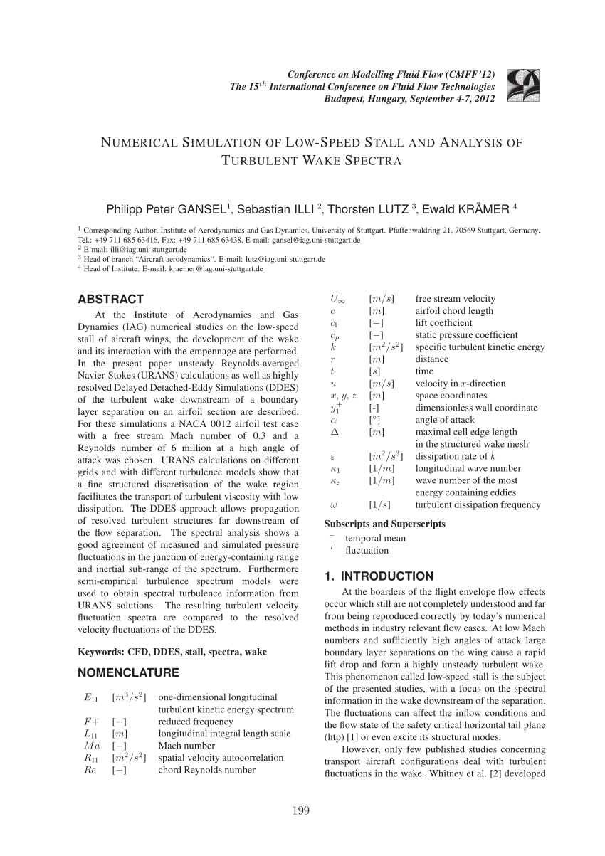 Pdf Numerical Simulation Of Low Speed Stall And Analysis Of