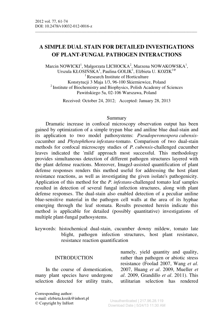 PDF) A Simple Dual Stain For Detailed Investigations Of Plant.