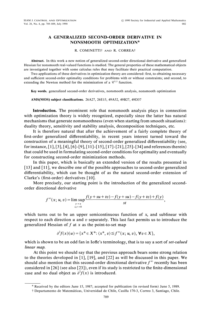 Pdf A Generalized Second Order Derivative In Nonsmooth Optimization