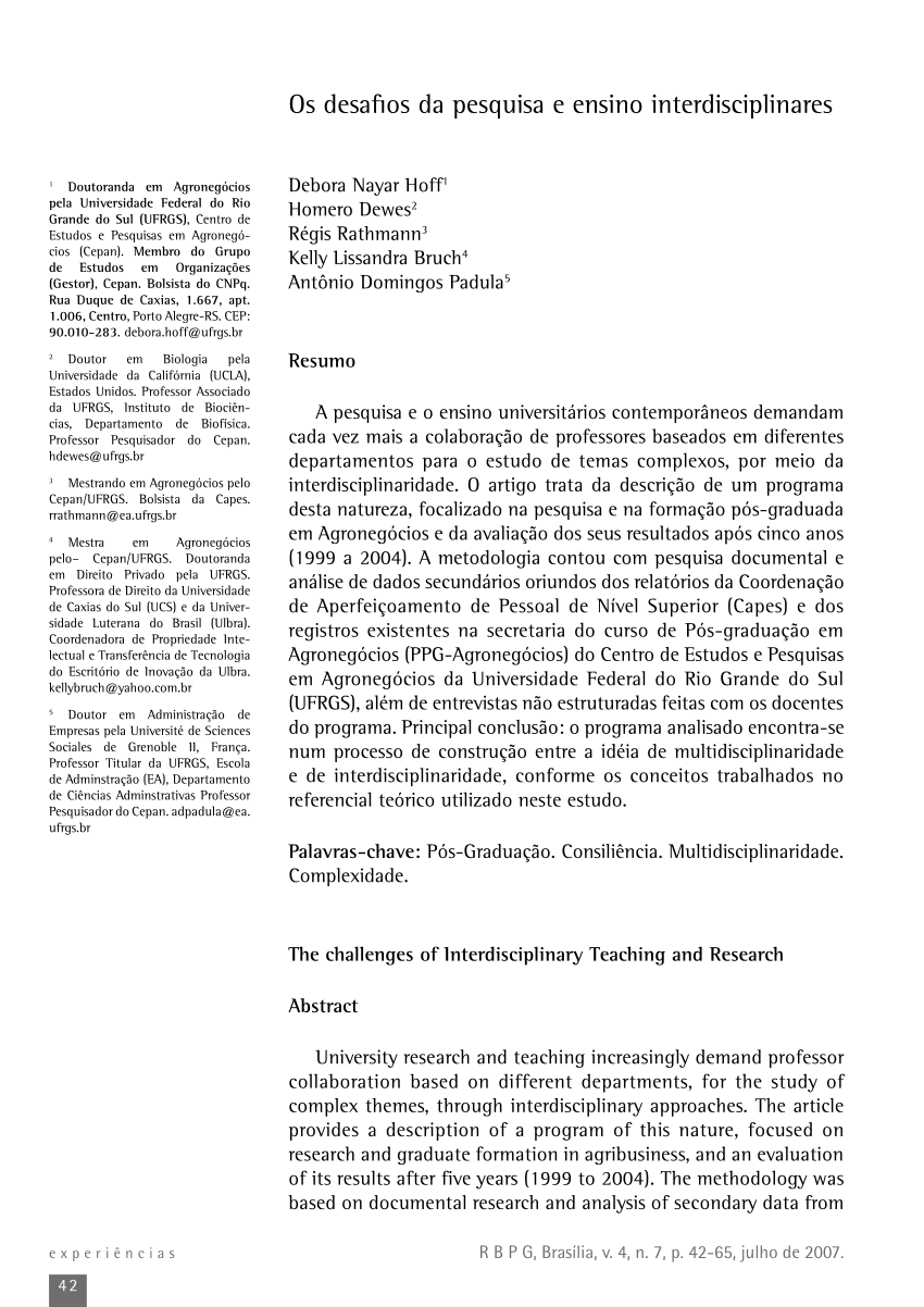 Pdf Os Desafios Da Pesquisa E Ensino Interdisciplinares