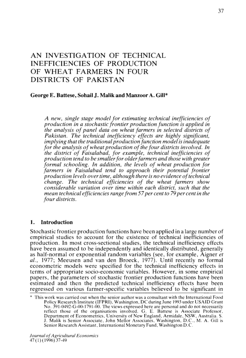 research paper on wheat production in pakistan