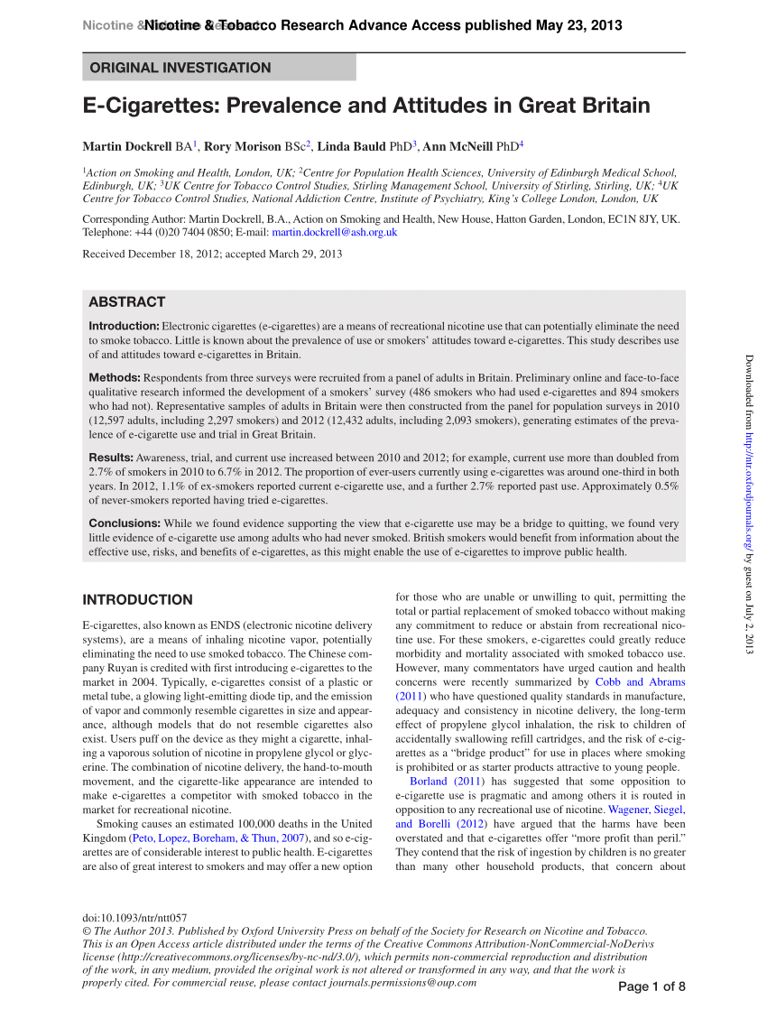 PDF E Cigarettes Prevalence and Attitudes in Great Britain