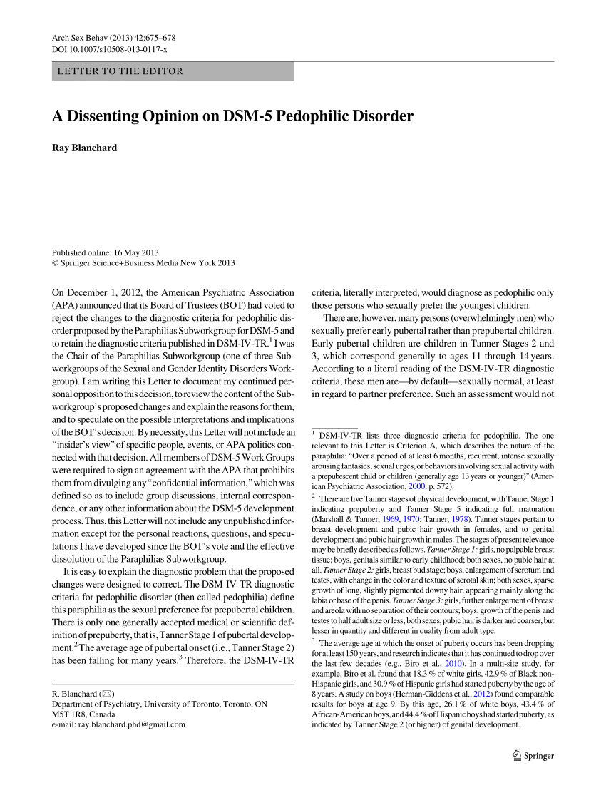 PDF A Dissenting Opinion on DSM 5 Pedophilic Disorder