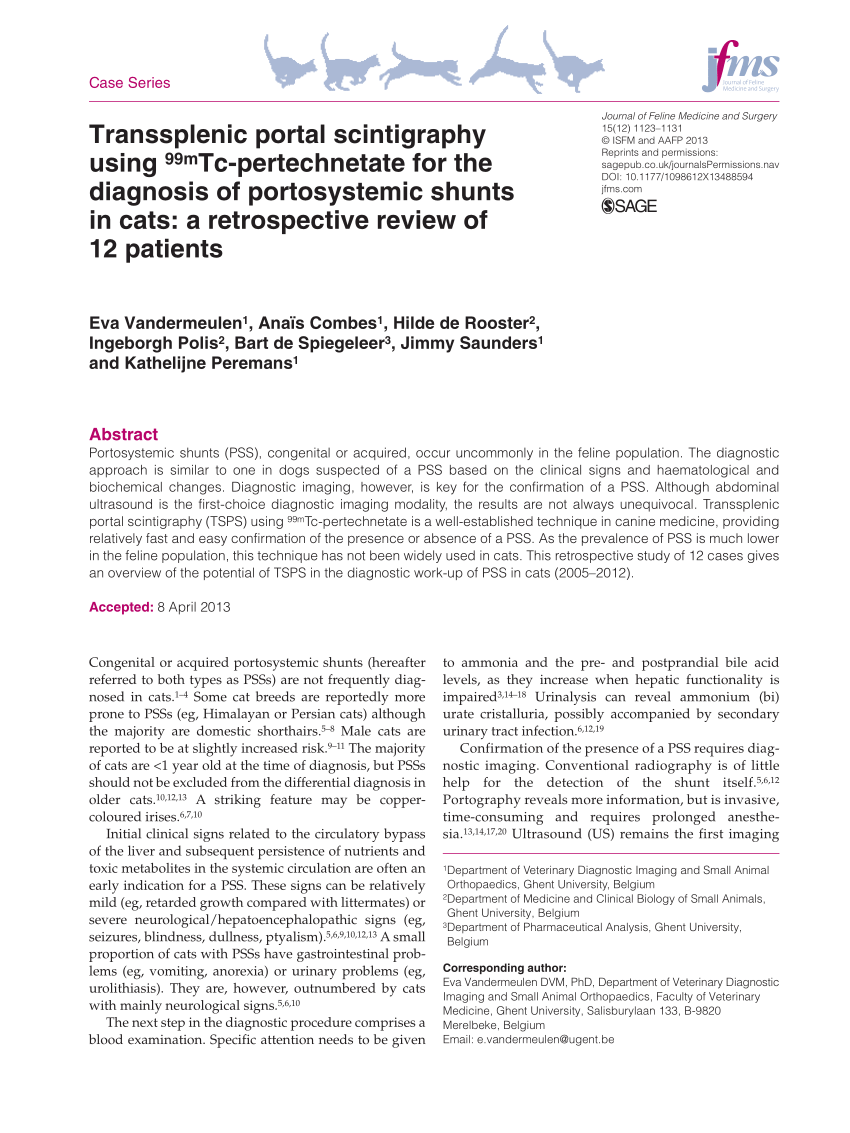 Pdf Transsplenic Portal Scintigraphy Using 99mtc Pertechnetate For The Diagnosis Of Portosystemic Shunts In Cats A Retrospective Review Of 12 Patients