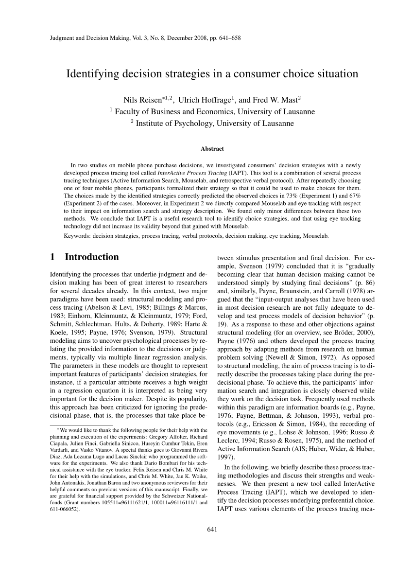 Pdf Identifying Decision Strategies In A Consumer Choice Situation