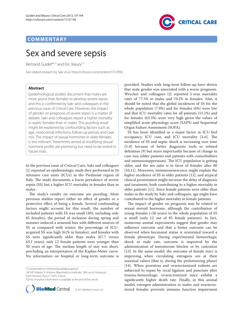 Pdf Sex And Severe Sepsis 6970