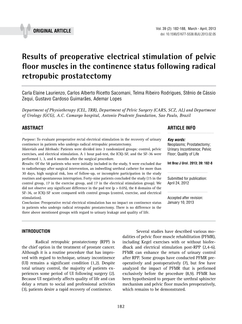 (PDF) Results of preoperative electrical stimulation of pelvic floor muscles in the continence