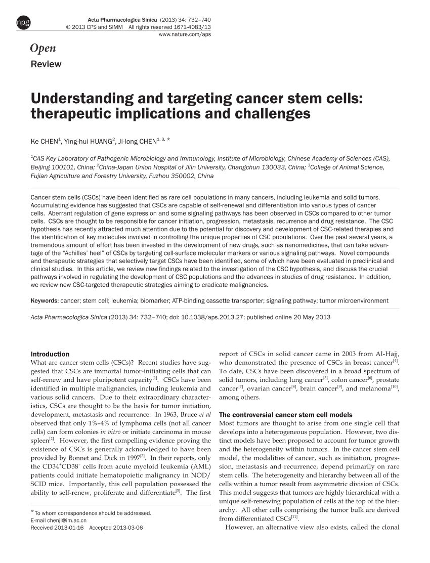 (PDF) Chen K, Huang YH, Chen JL.Understanding and targeting cancer stem ...