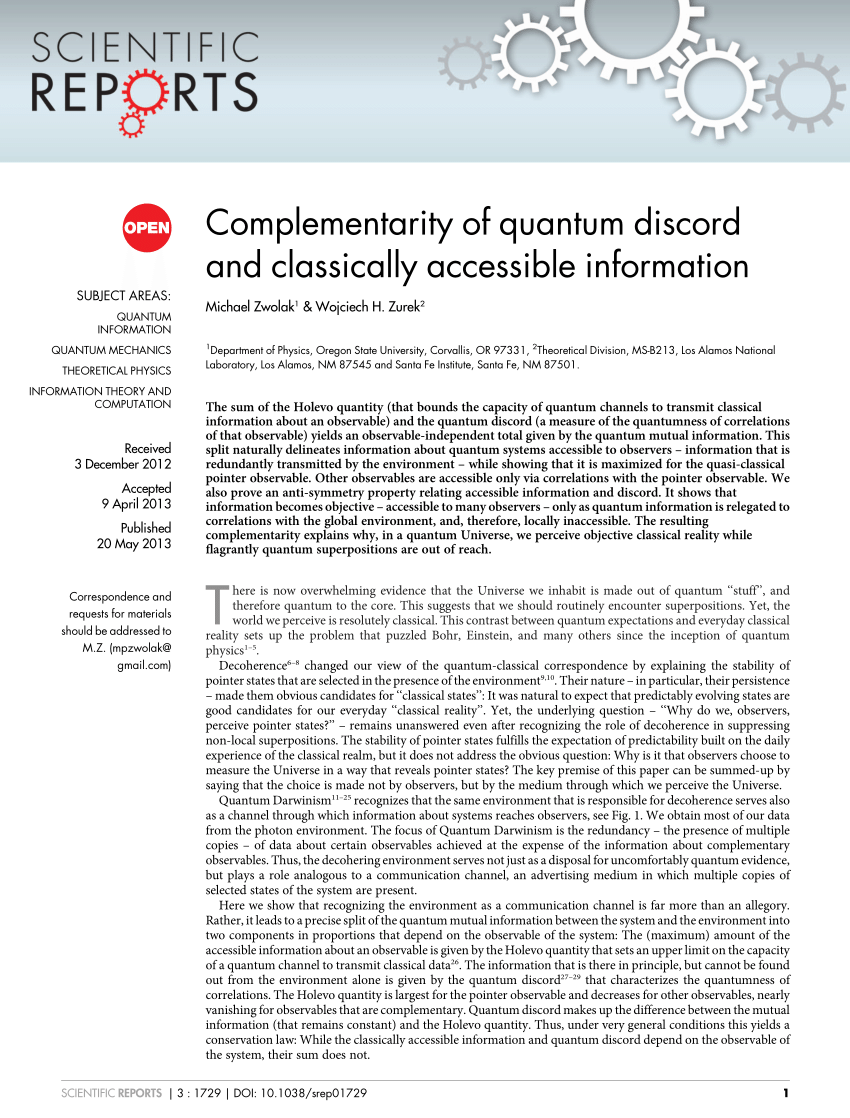 Pdf Complementarity Of Quantum Discord And Classically Accessible Information