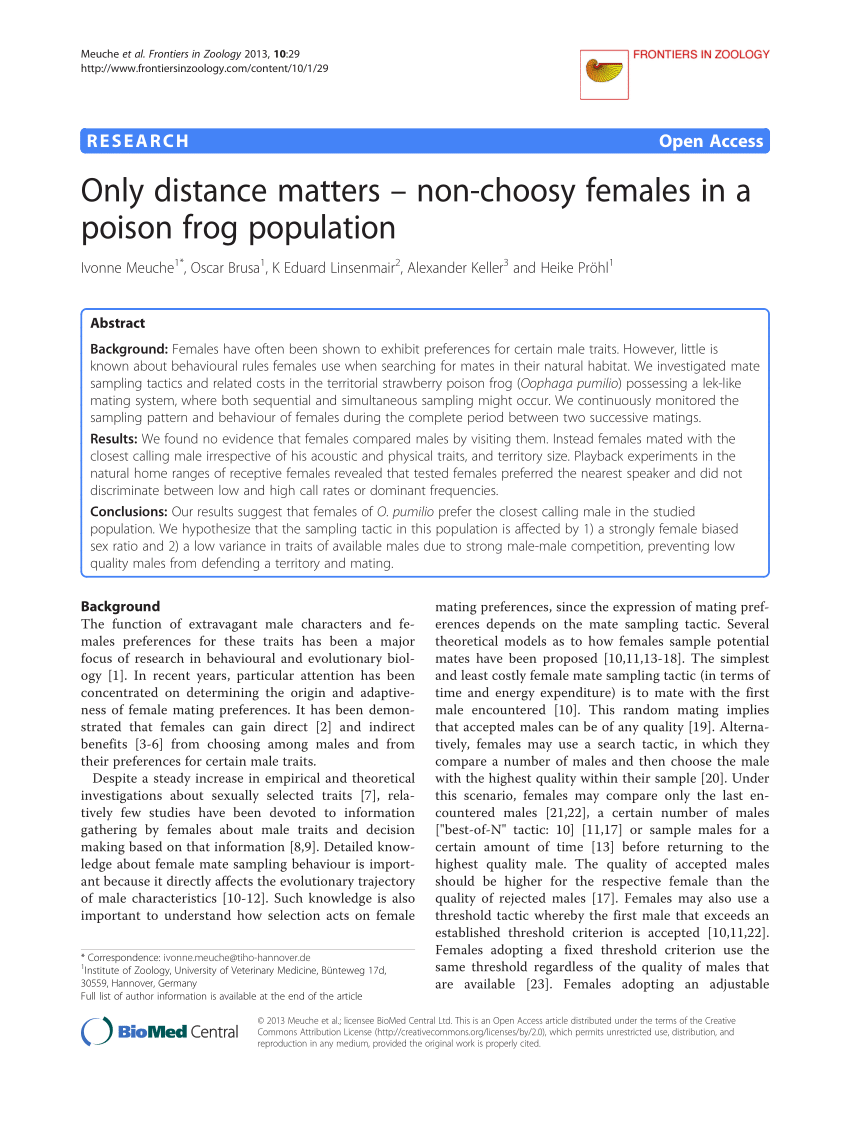 (PDF) Only distance matters nonchoosy female in a poison frog population