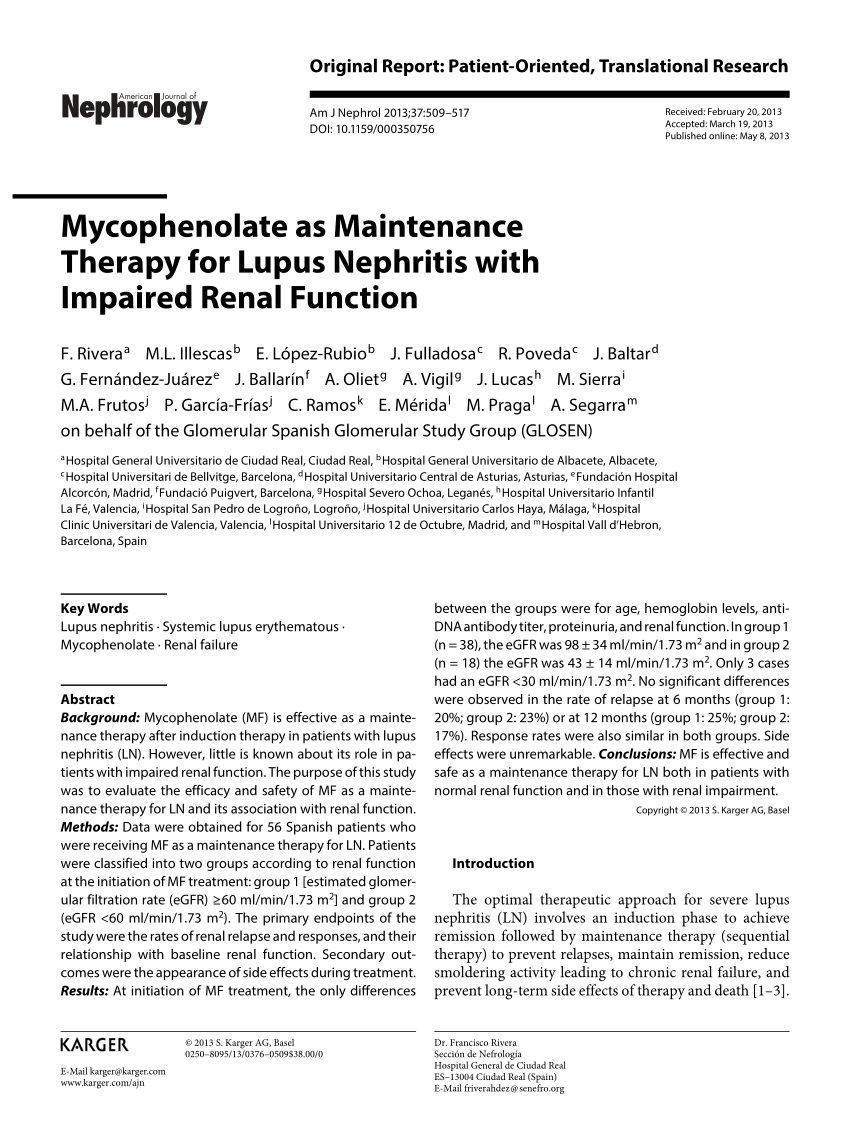 (PDF) Mycophenolate as Maintenance Therapy for Lupus Nephritis with ...