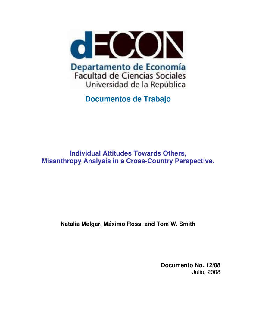 Pdf Individual Attitudes Towards Others Misanthropy Analysis In A Cross Country Perspective