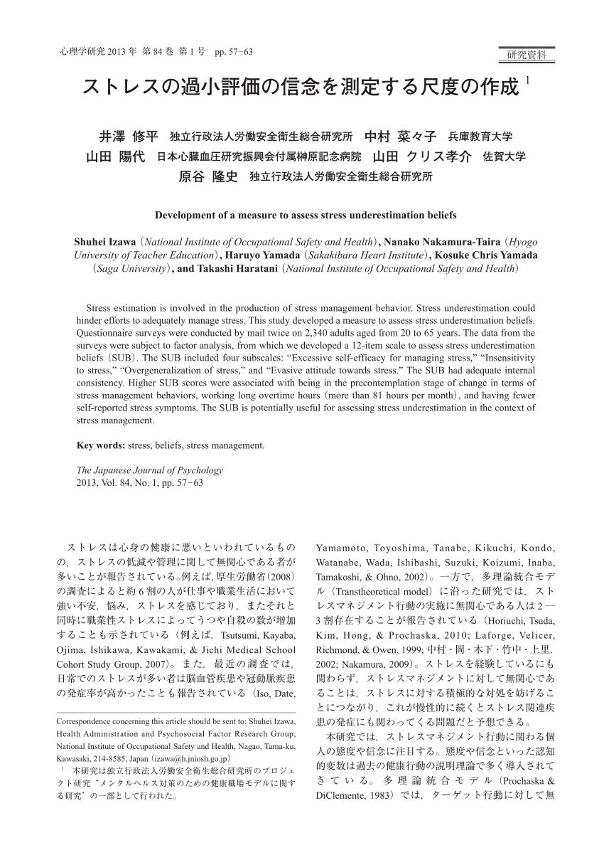 Pdf Development Of A Measure To Assess Stress Underestimation Beliefs