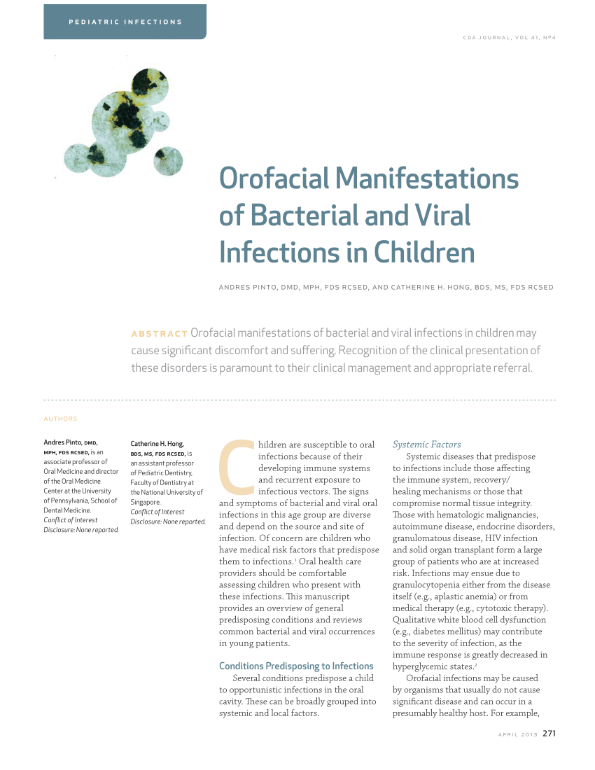 Pdf Orofacial Manifestations Of Bacterial And Viral Infections In