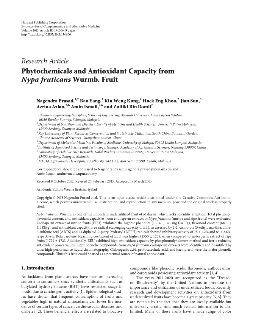 Pdf Phytochemicals And Antioxidant Capacity From Nypa Fruticans Wurmb Fruit