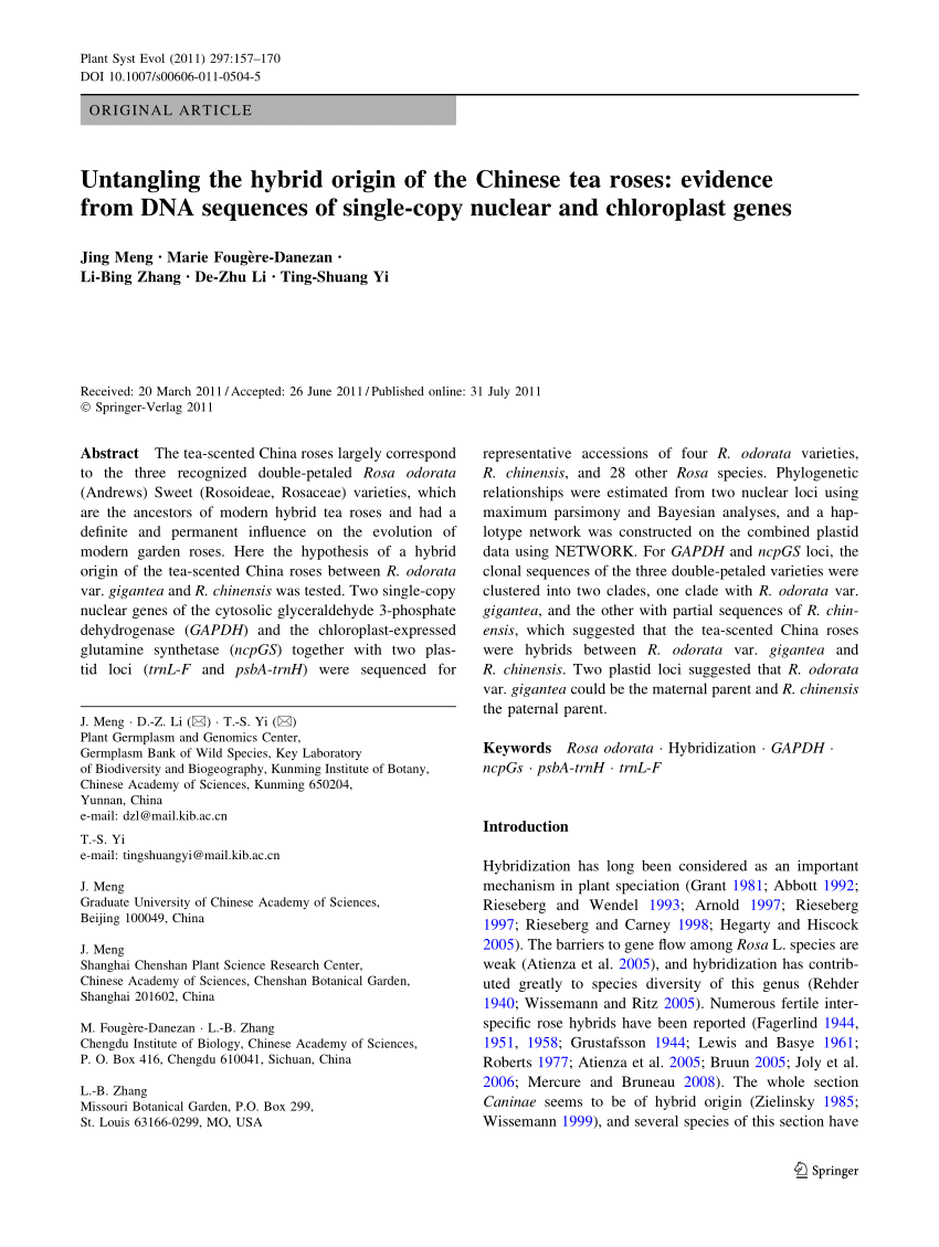 Pdf Untangling The Hybrid Origin Of The Chinese Tea Roses