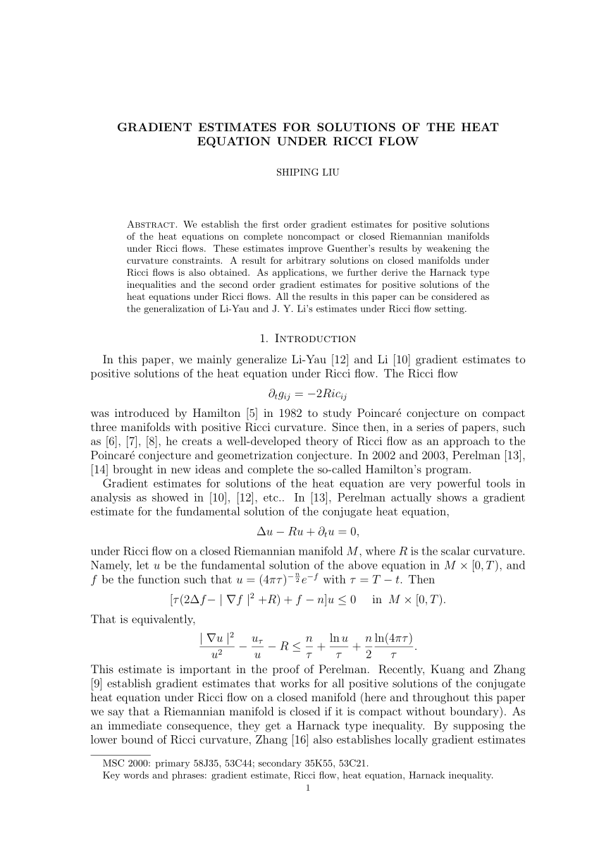 PDF) Gradient estimates for solutions of the heat equation under