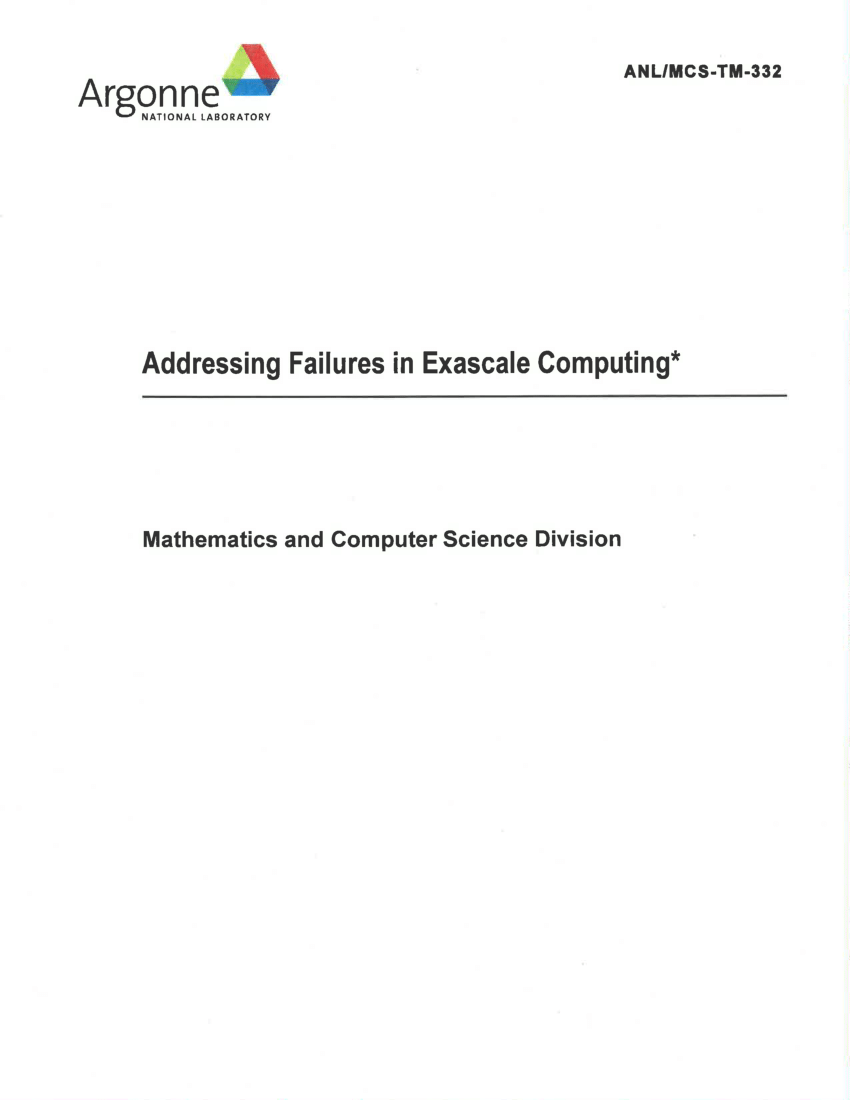 PDF) Addressing Failures in Exascale Computing