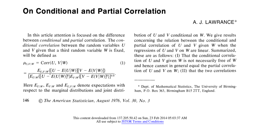 Pdf On Conditional And Partial Correlation