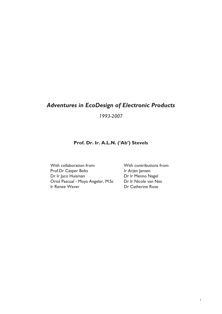 Pdf Adventures In Ecodesign Of Electronic Products 1993 07