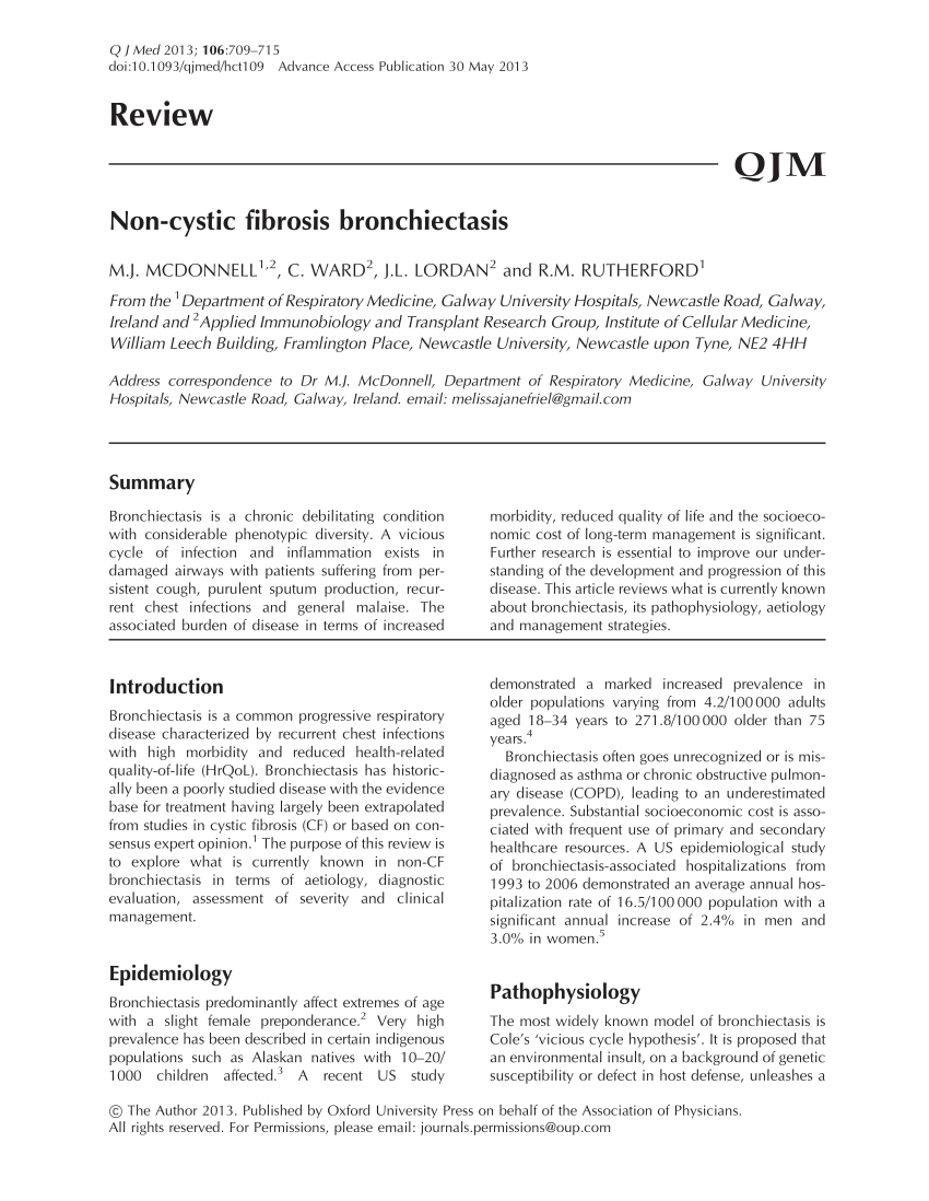 PDF Non cystic fibrosis bronchiectasis