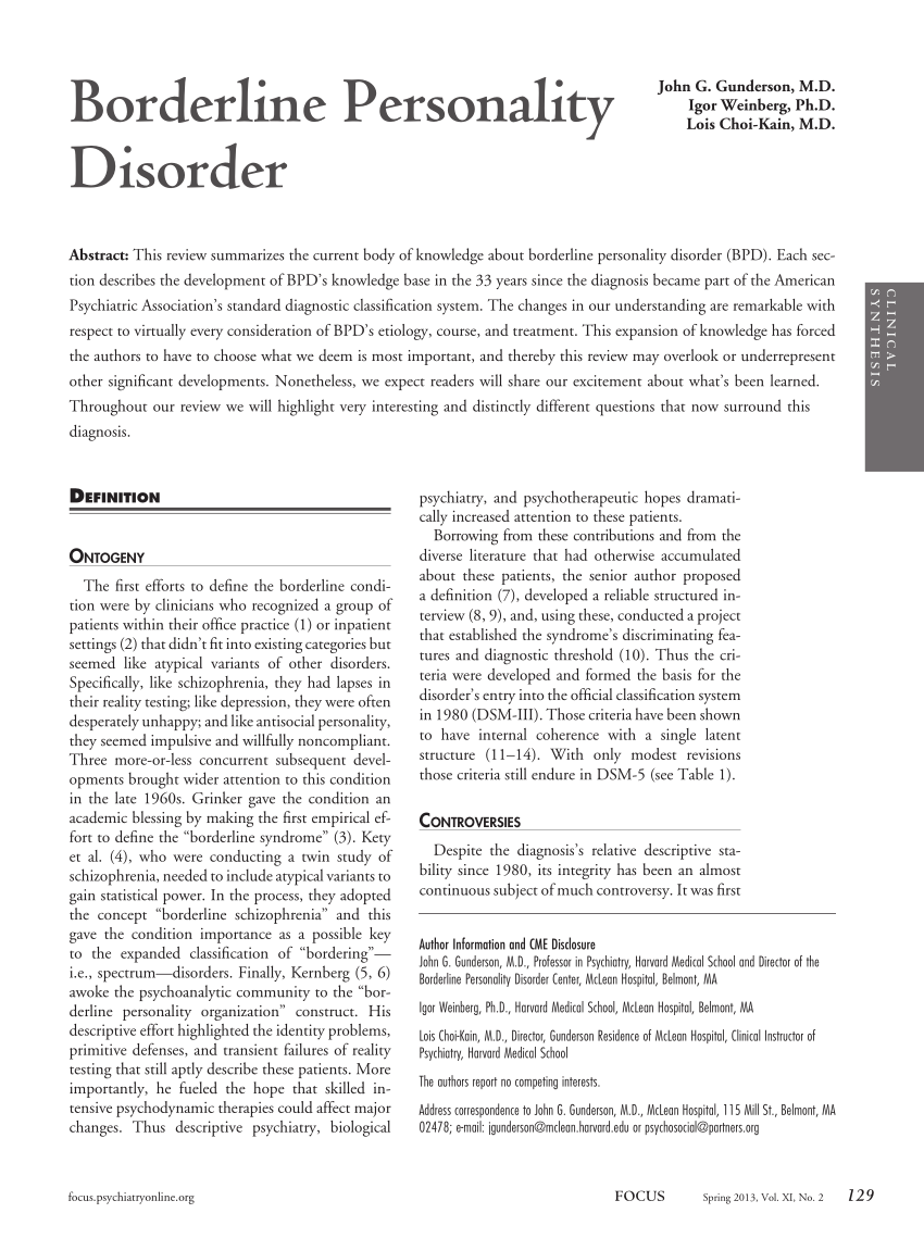 Literature review borderline personality disorder