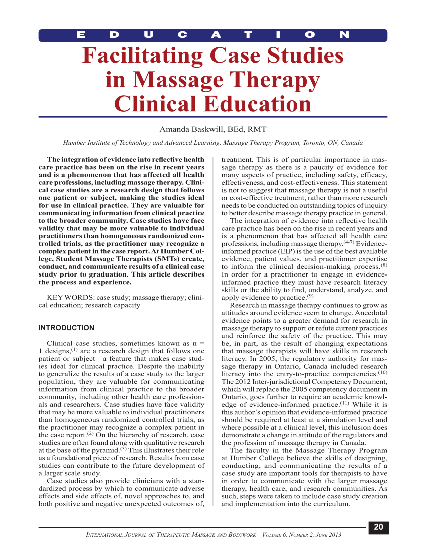 PDF) Facilitating Case Studies in Massage Therapy Clinical Education