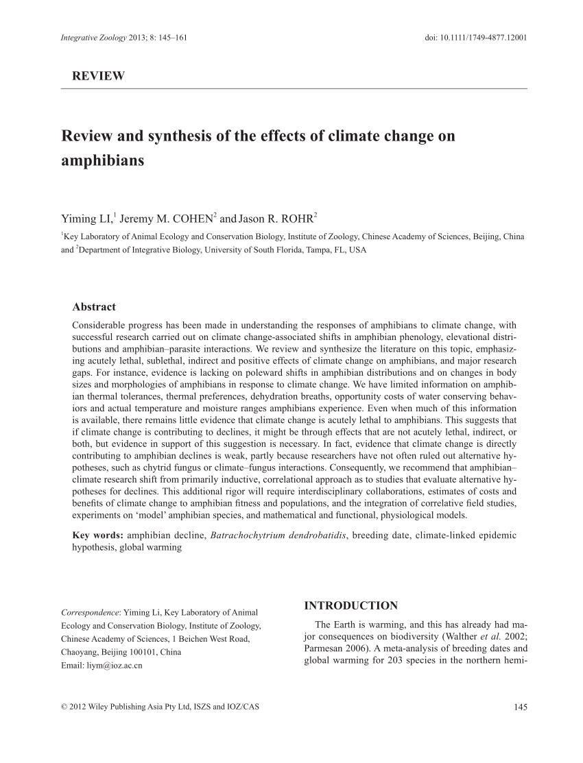 (PDF) Review and synthesis of the effects of climate change on amphibians