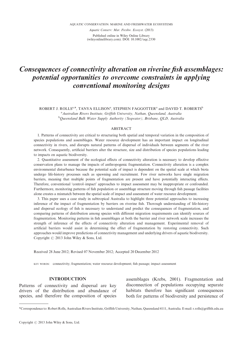 PDF) Consequences of connectivity alteration on riverine fish
