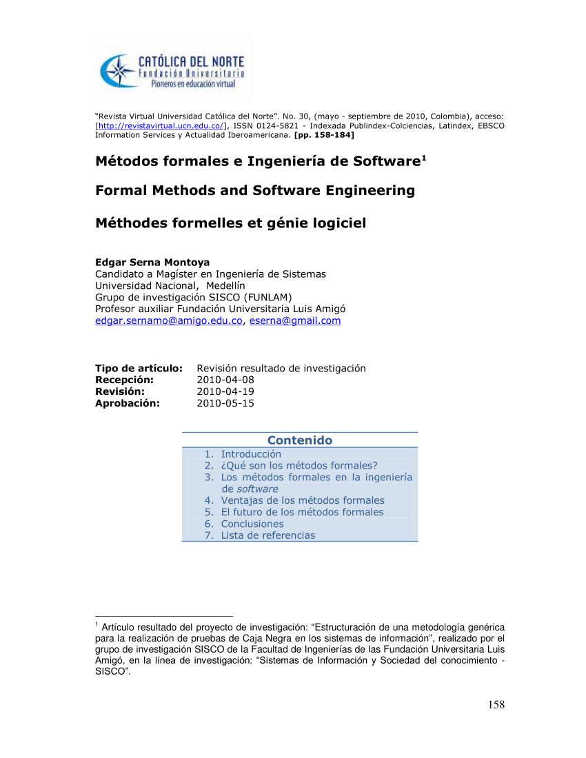 PDF) Métodos formales e Ingeniería de Software