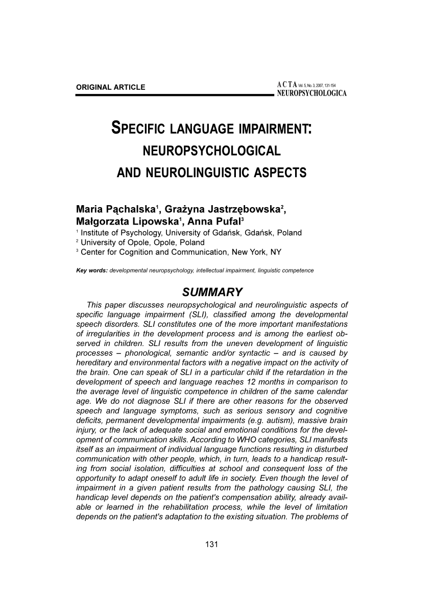 language impairment research articles