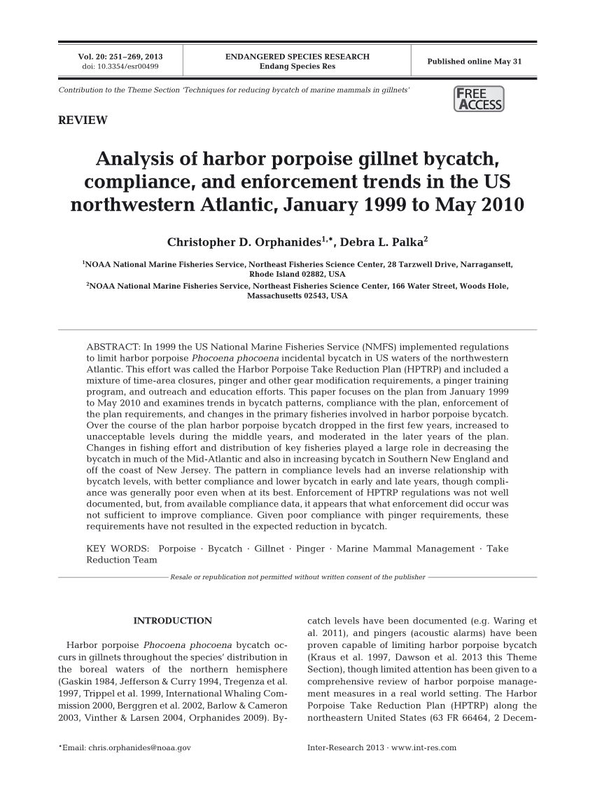 PDF) Analysis of harbor porpoise gillnet bycatch, compliance, and  enforcement trends in the US northwestern Atlantic, January 1999 to May 2010