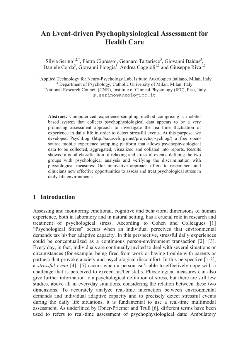 (PDF) An Event-Driven Psychophysiological Assessment for Health Care