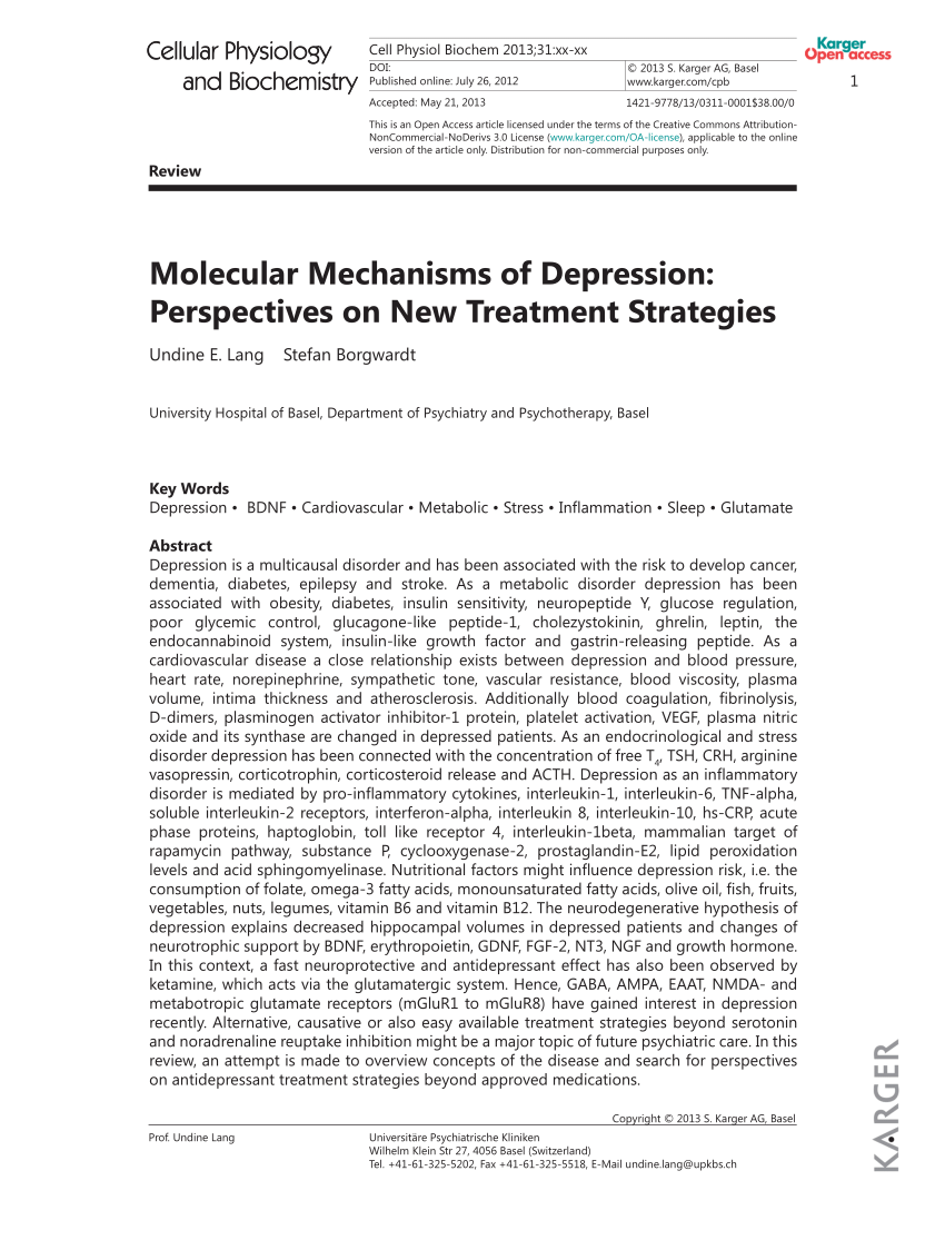 PDF) Molecular Mechanisms of Depression: Perspectives on New 