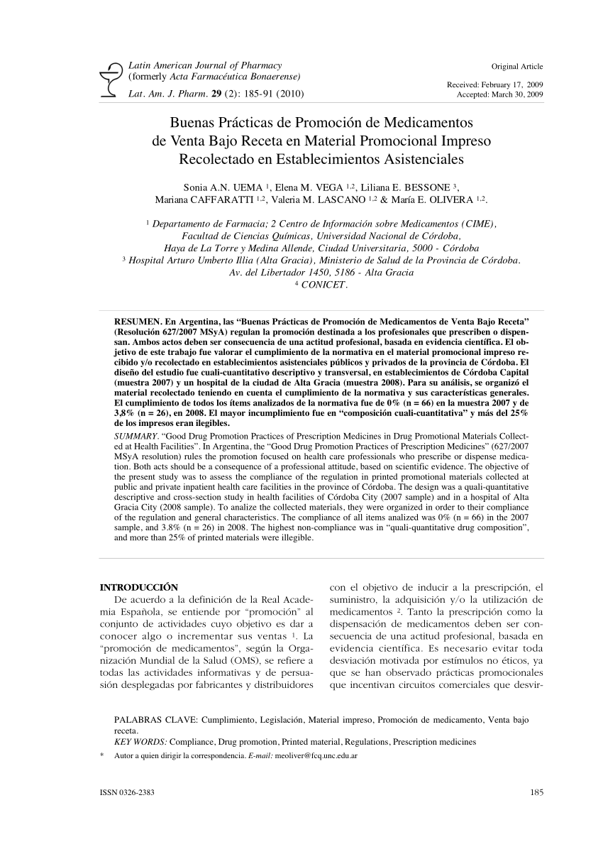 Pdf Buenas Practicas De Promocion De Medicamentos De Venta Bajo Receta En Material Promocional Impreso Recolectado En Establecimientos Asistenciales