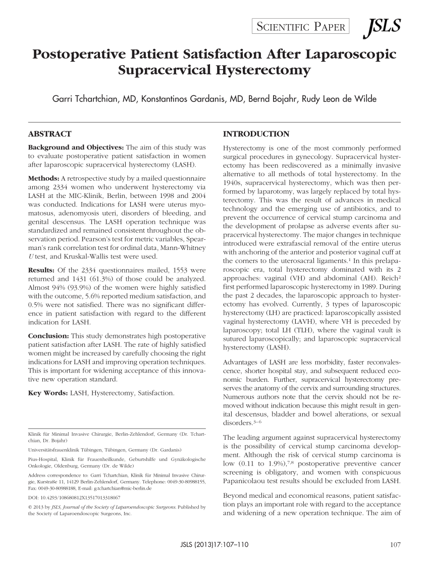 [PDF] Postoperative Patient Satisfaction After Laparoscopic