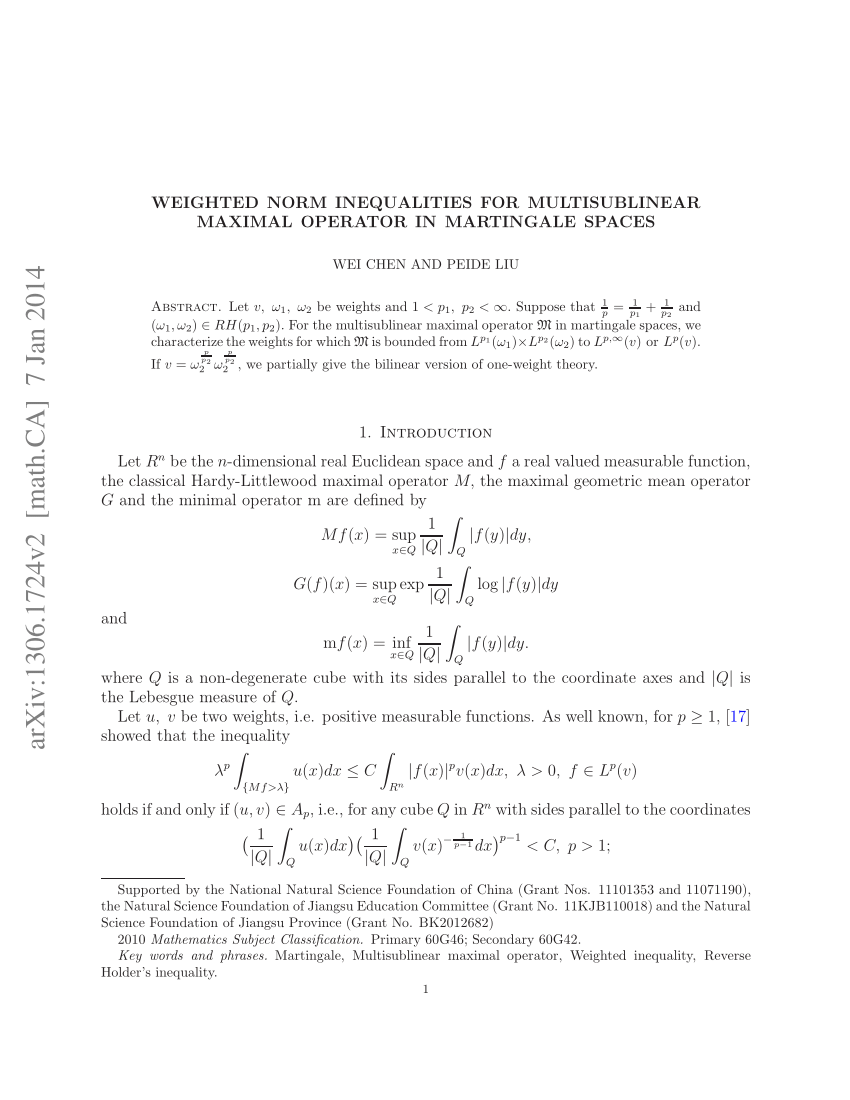 Pdf Weighted Norm Inequalities For Multisublinear Maximal Operator In Martingale Spaces