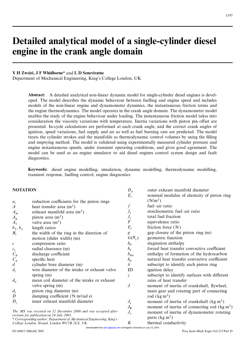 Pdf Detailed Analytical Model Of A Single Cylinder Diesel Engine In The Crank Angle Domain