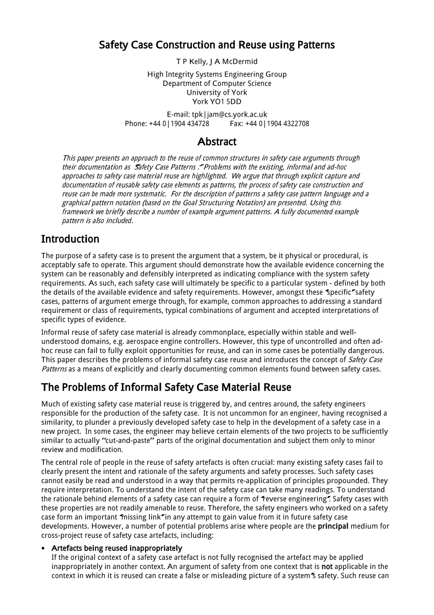 (PDF) Safety Case Construction and Reuse Using Patterns