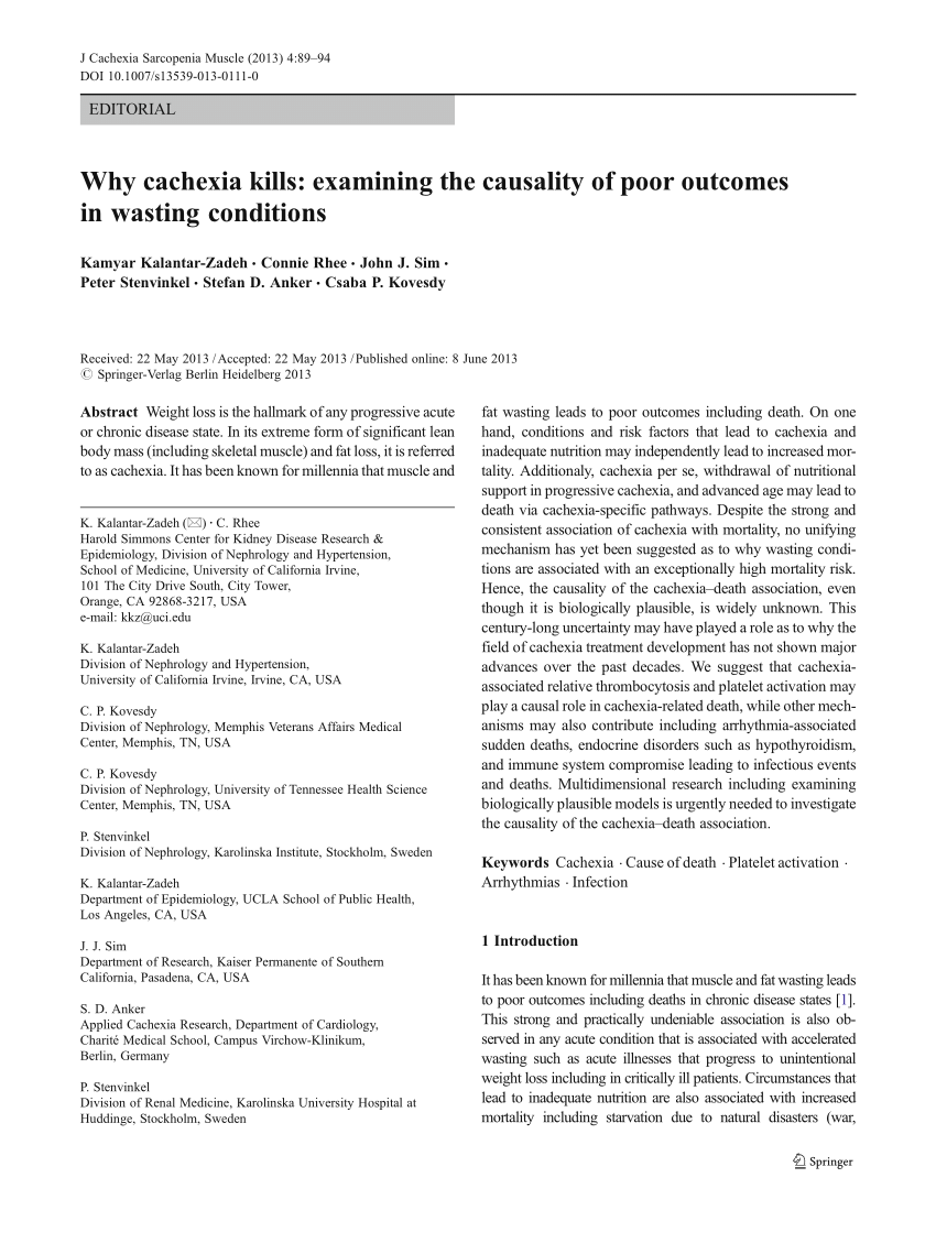 Pdf Why Cachexia Kills Examining The Causality Of Poor Outcomes In Wasting Conditions