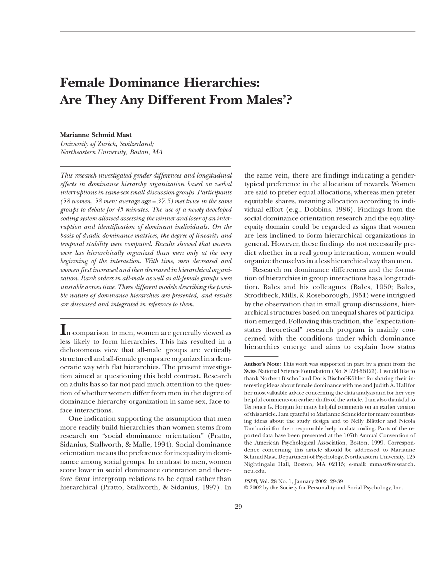 Pdf Female Dominance Hierarchies Are They Any Different From Males 4375