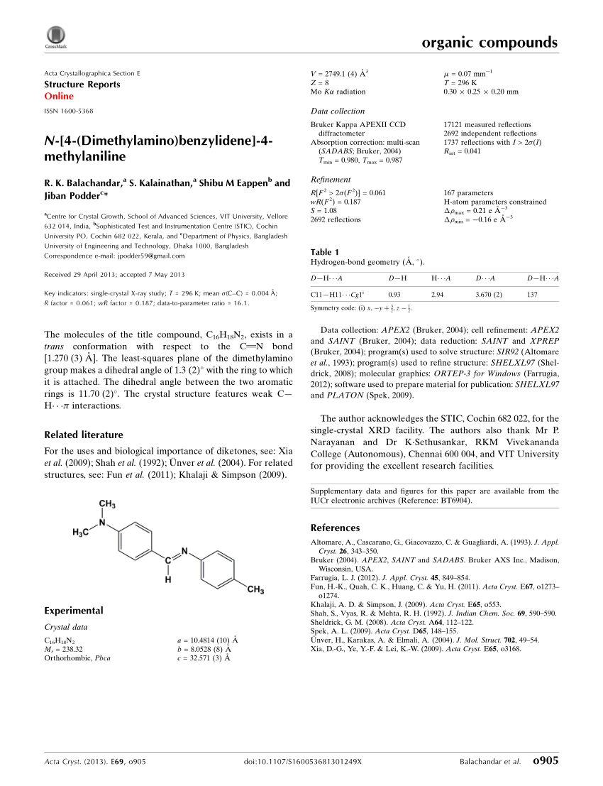 Pdf 4 Methyl N 4 Dimethyl Amino Benzylidene Aniline 7285