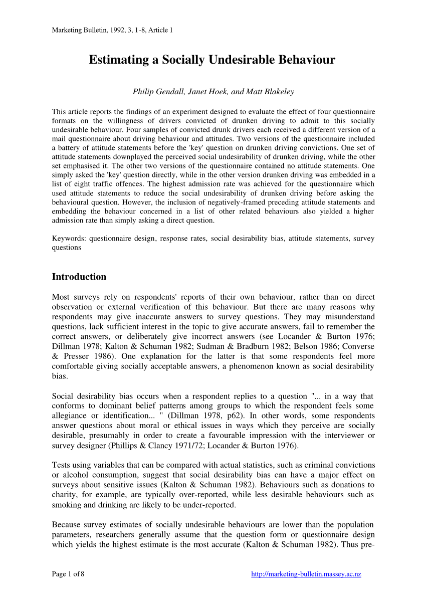 (PDF) Estimating a Socially Undesirable Behaviour