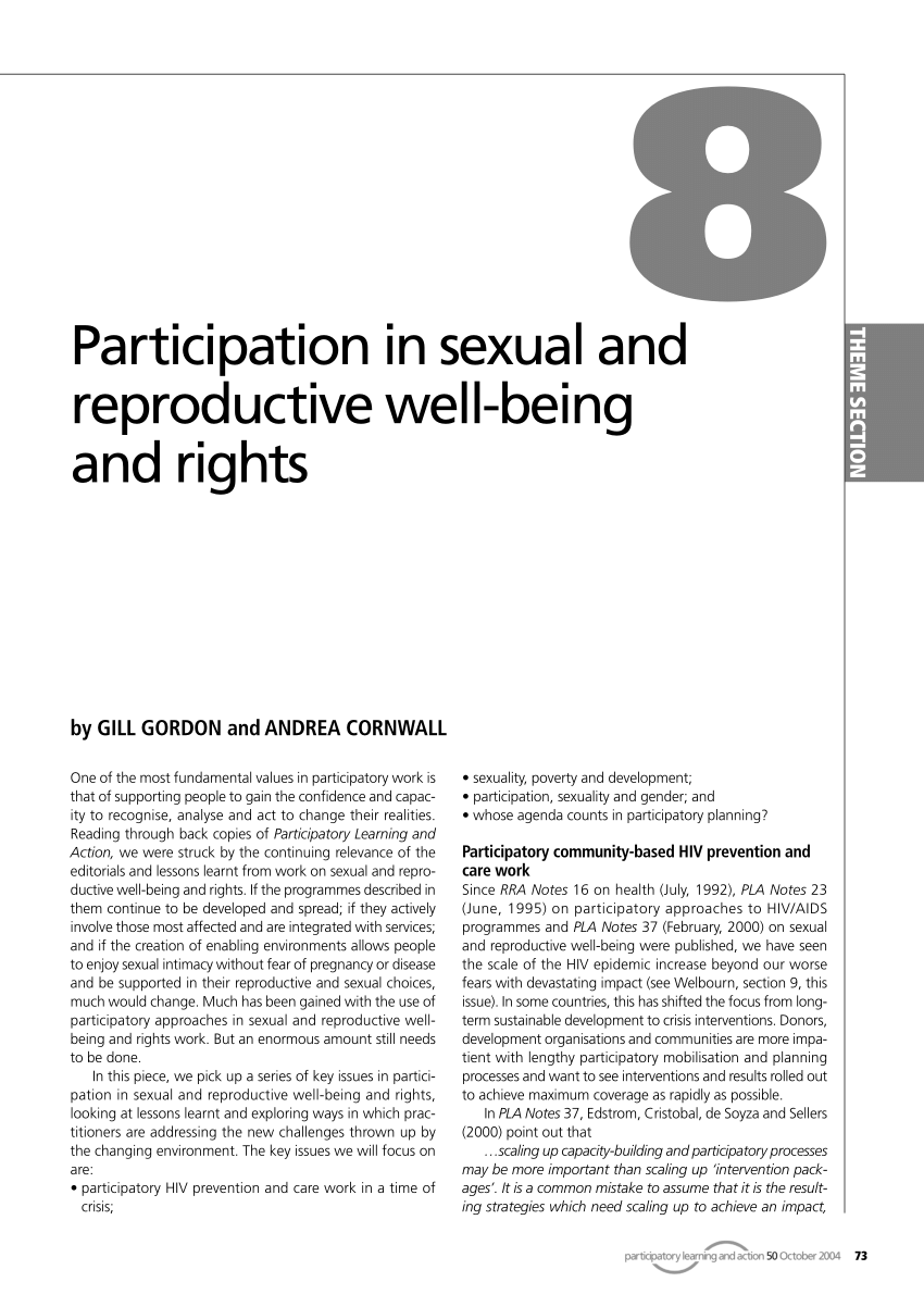 Pdf Participation In Sexual And Reproductive Well Being And Rights
