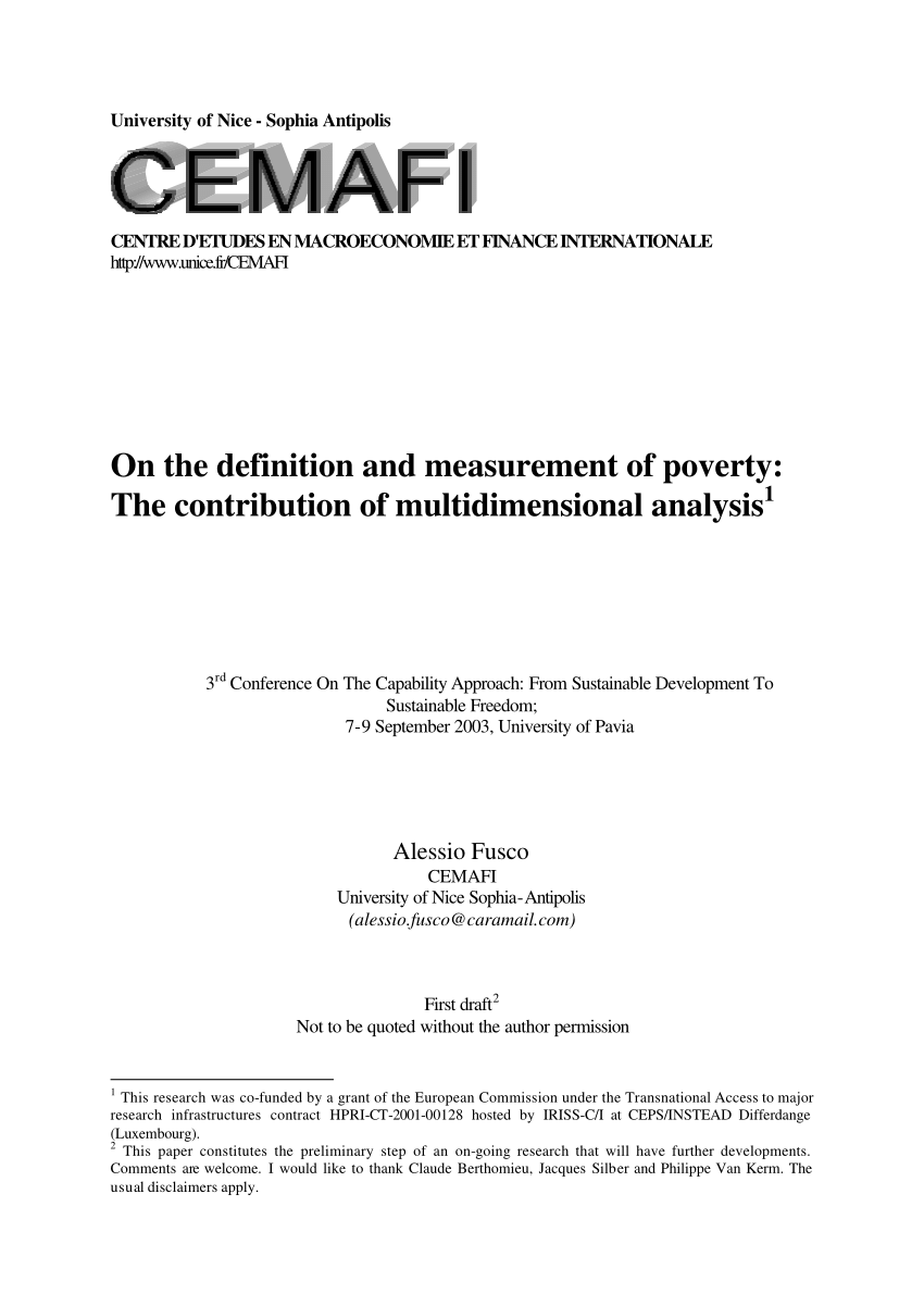 pdf) on the definition and measurement of poverty: the contribution