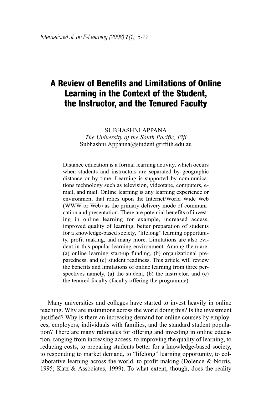 PDF) A Review of Benefits and Limitations of Online Learning in ...