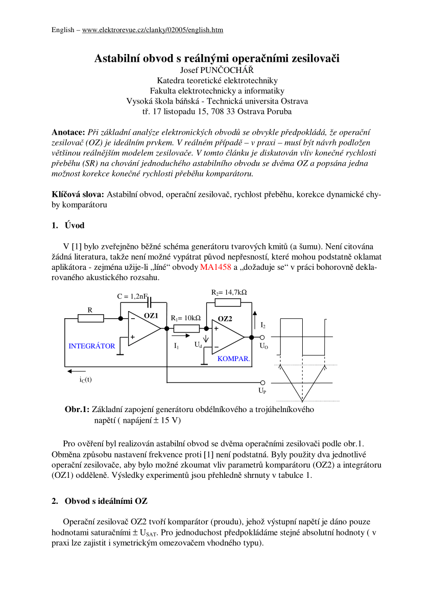 Pdf Astable Multivibrator With Real Op Amps